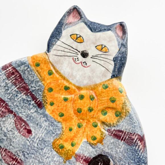 Vintage Macy's The Cellar Hand Painted Ceramic Cat Made in Italy Decor Trivet - Picture 2 of 8